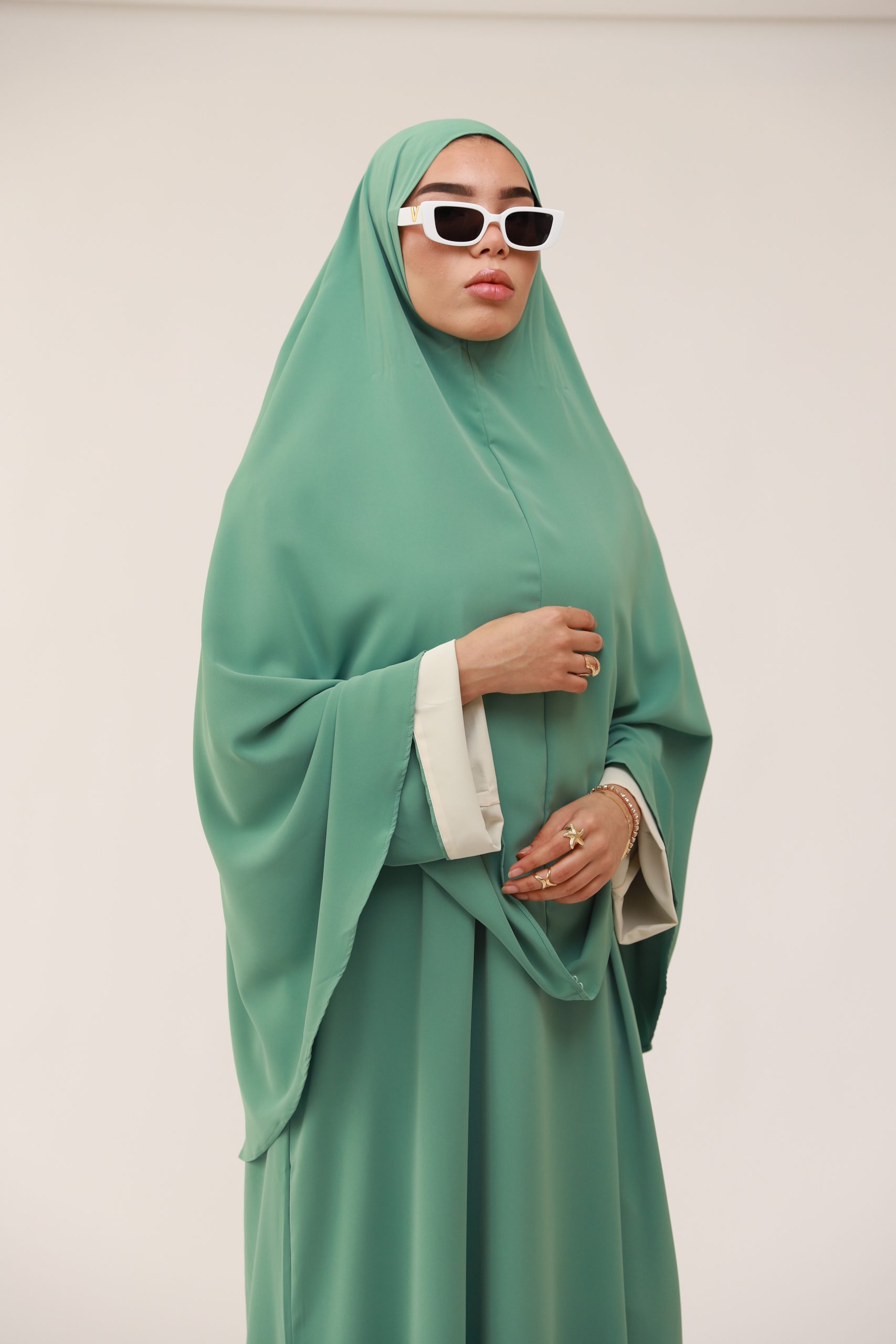 INSIDE OUT SLEEVE ABAYA - CREAM & PISTACHIO - Afbeelding 3