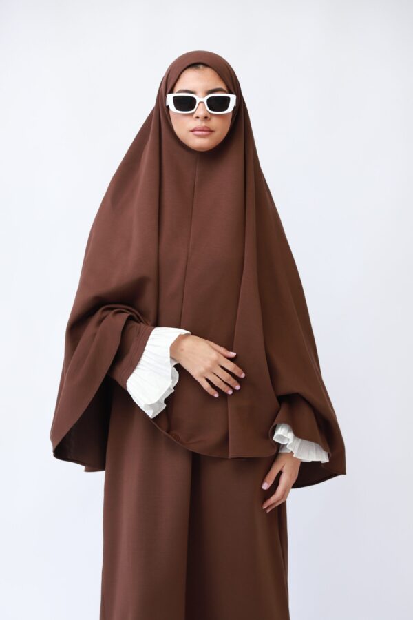 FlOWY SLEEVE ABAYA SET - DARK CACAO