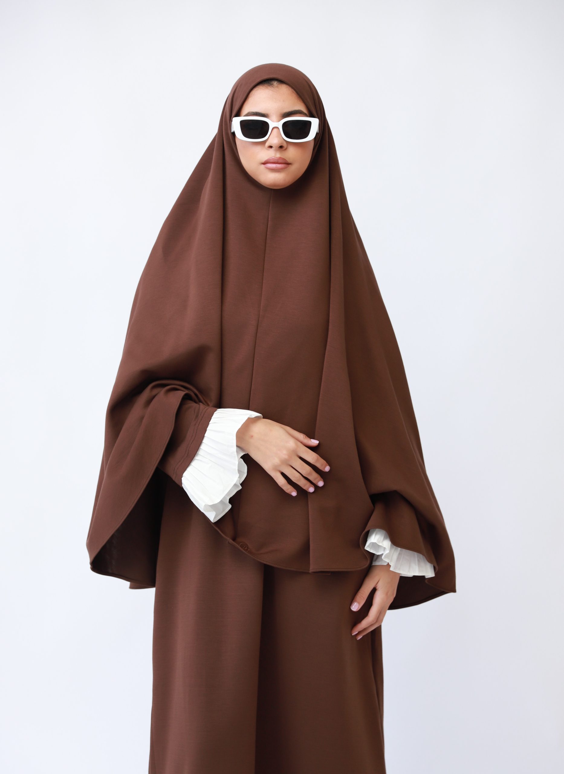 FlOWY SLEEVE ABAYA SET - DARK CACAO