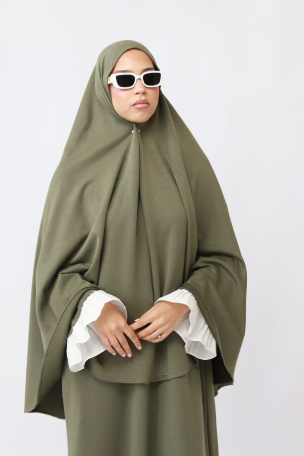 FlOWY SLEEVE ABAYA SET- OLIVE GREEN