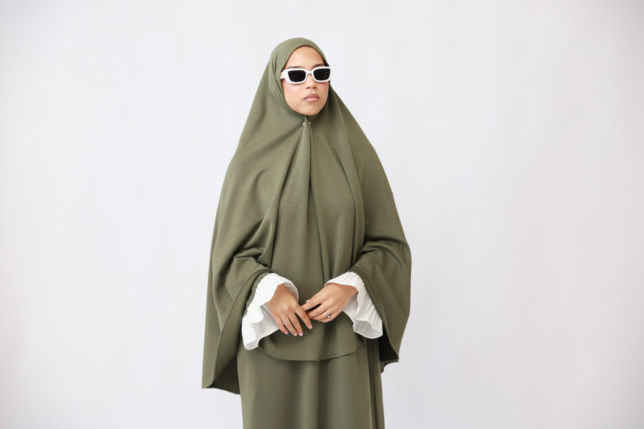 FlOWY SLEEVE ABAYA SET- OLIVE GREEN