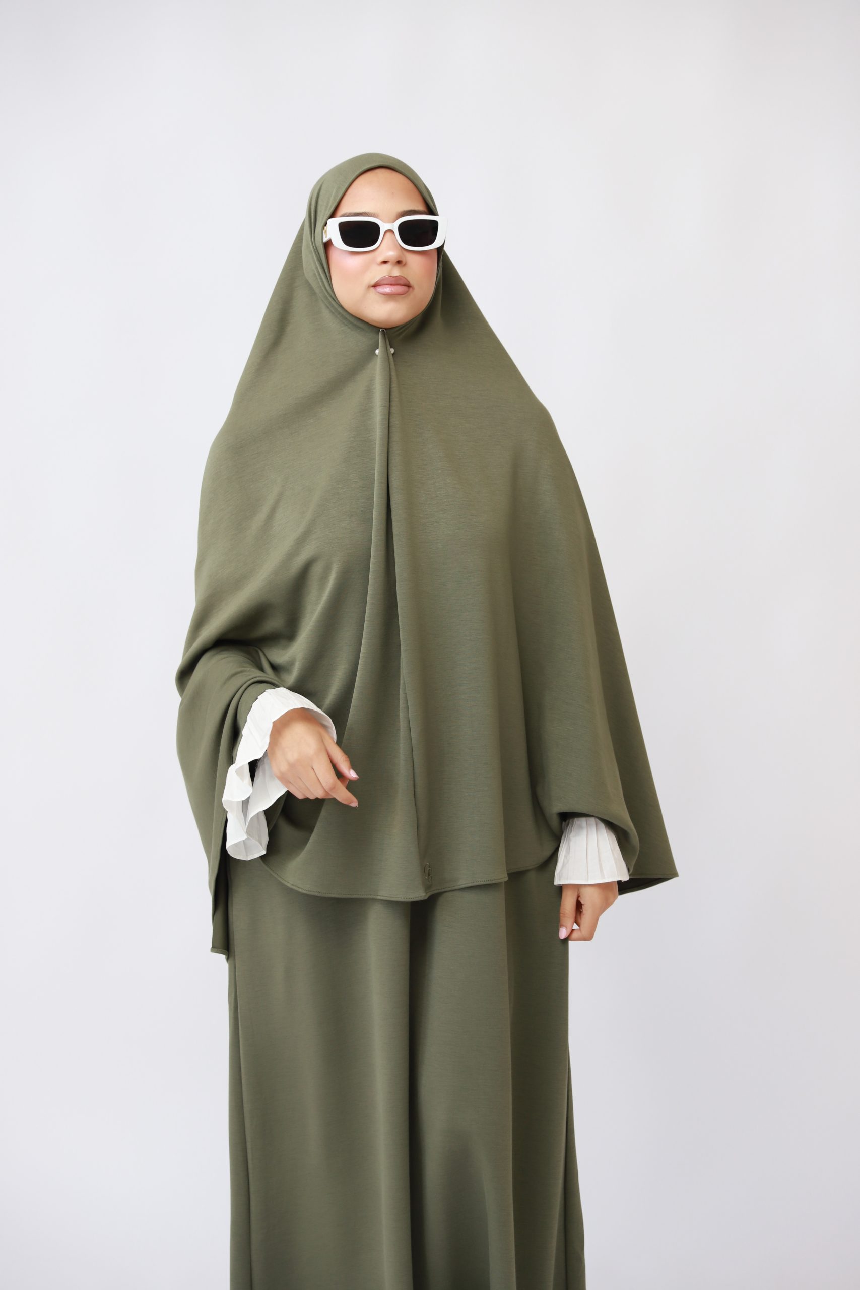 FlOWY SLEEVE ABAYA SET- OLIVE GREEN - Afbeelding 3
