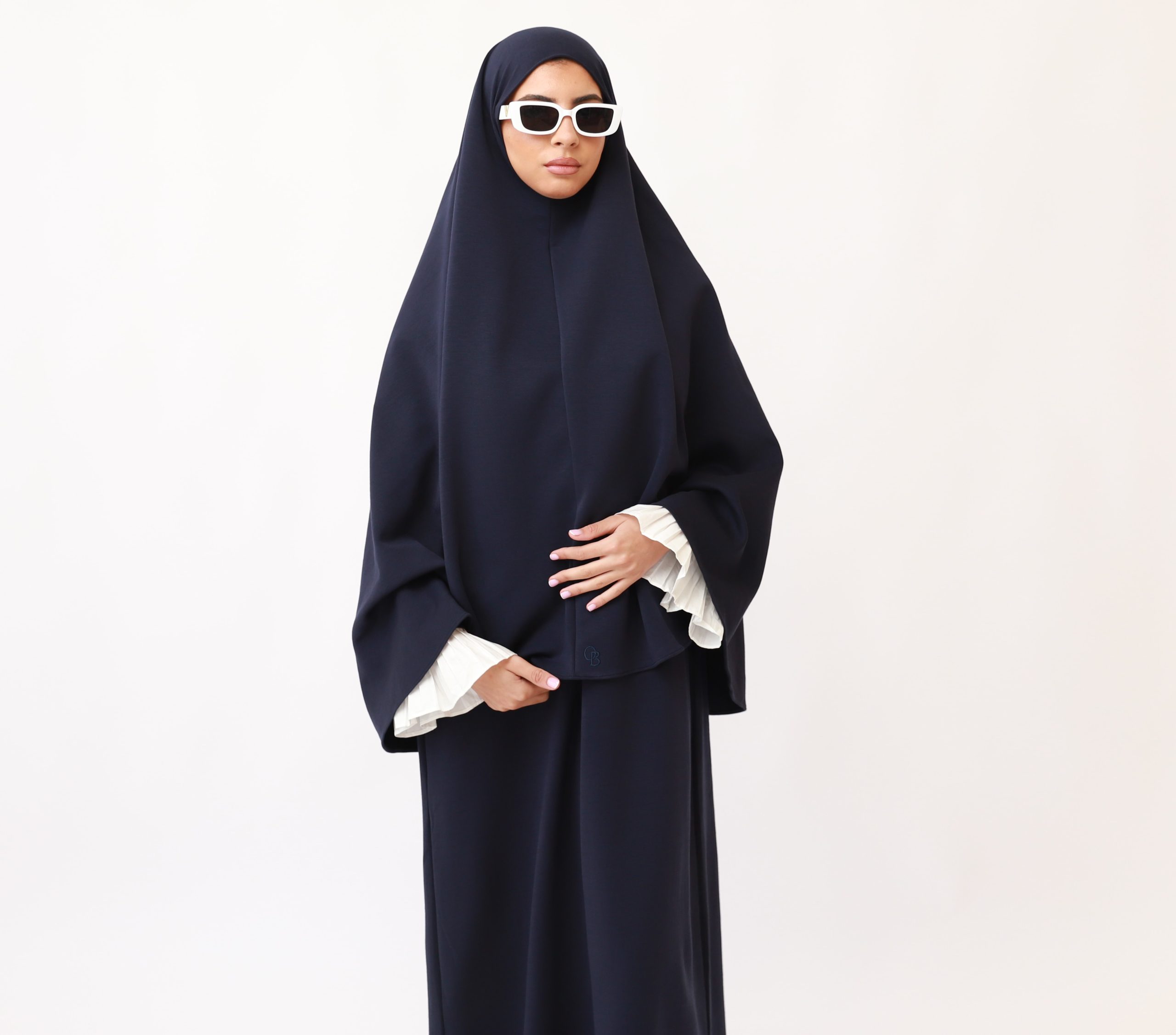 FlOWY SLEEVE ABAYA SET - NAVY